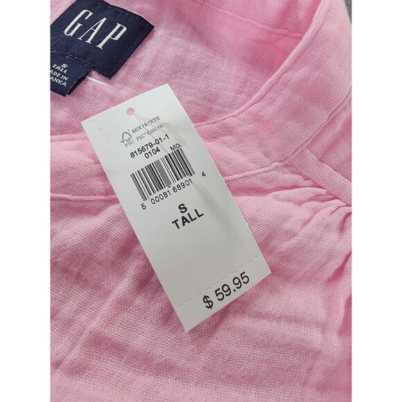Gap Shirt Womens Small Tall Pink Long Sleeve Gauze Button Front Cotton Blouse - Picture 3 of 12
